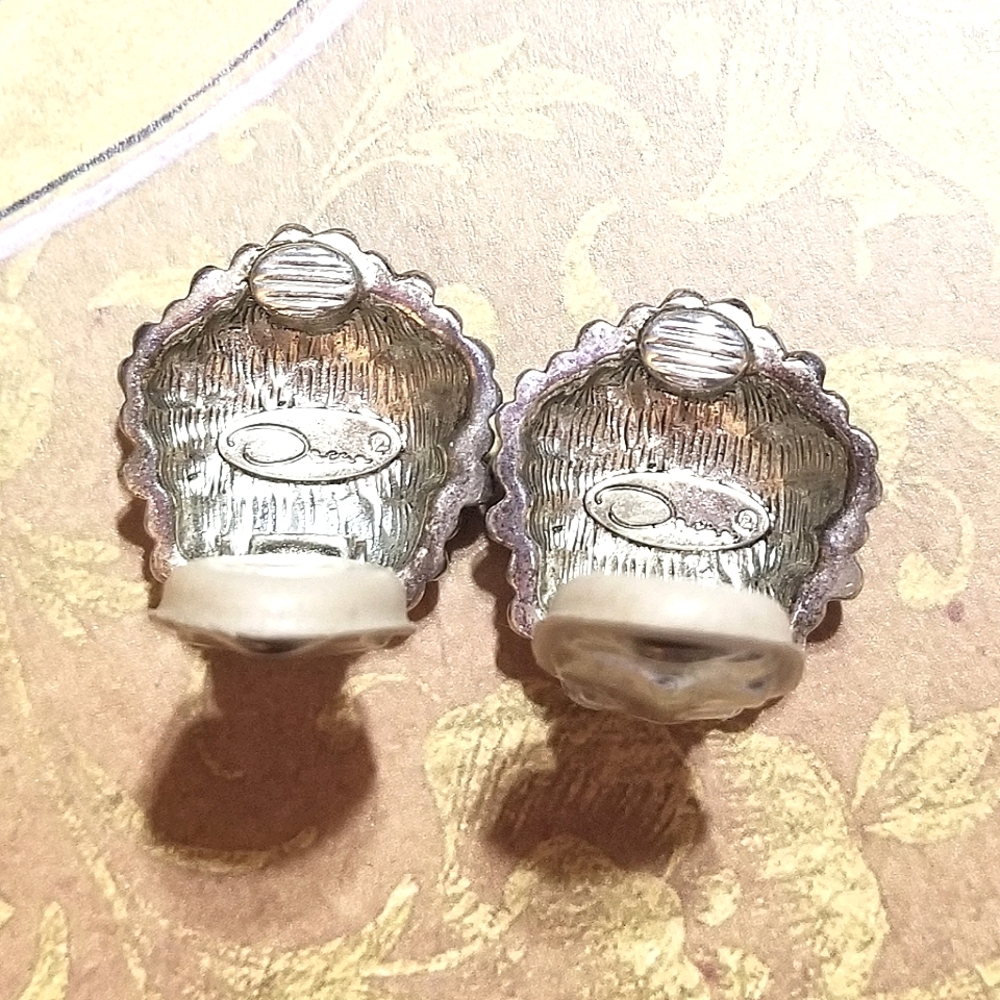 VTG Oscar de la Renta Floral Spray Clip on Earrings White Gold Plated - Picture 3 of 8